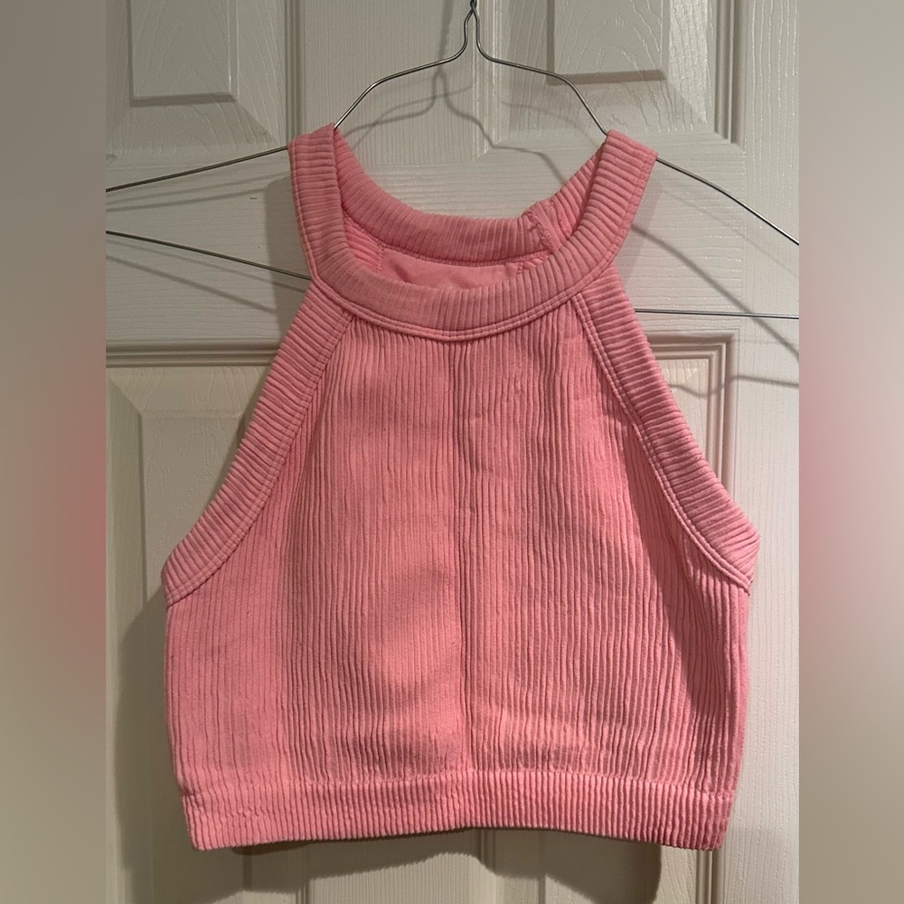 Aerie Superchill Seamless High Neck Bra Top Tropadelic Pink Size Large